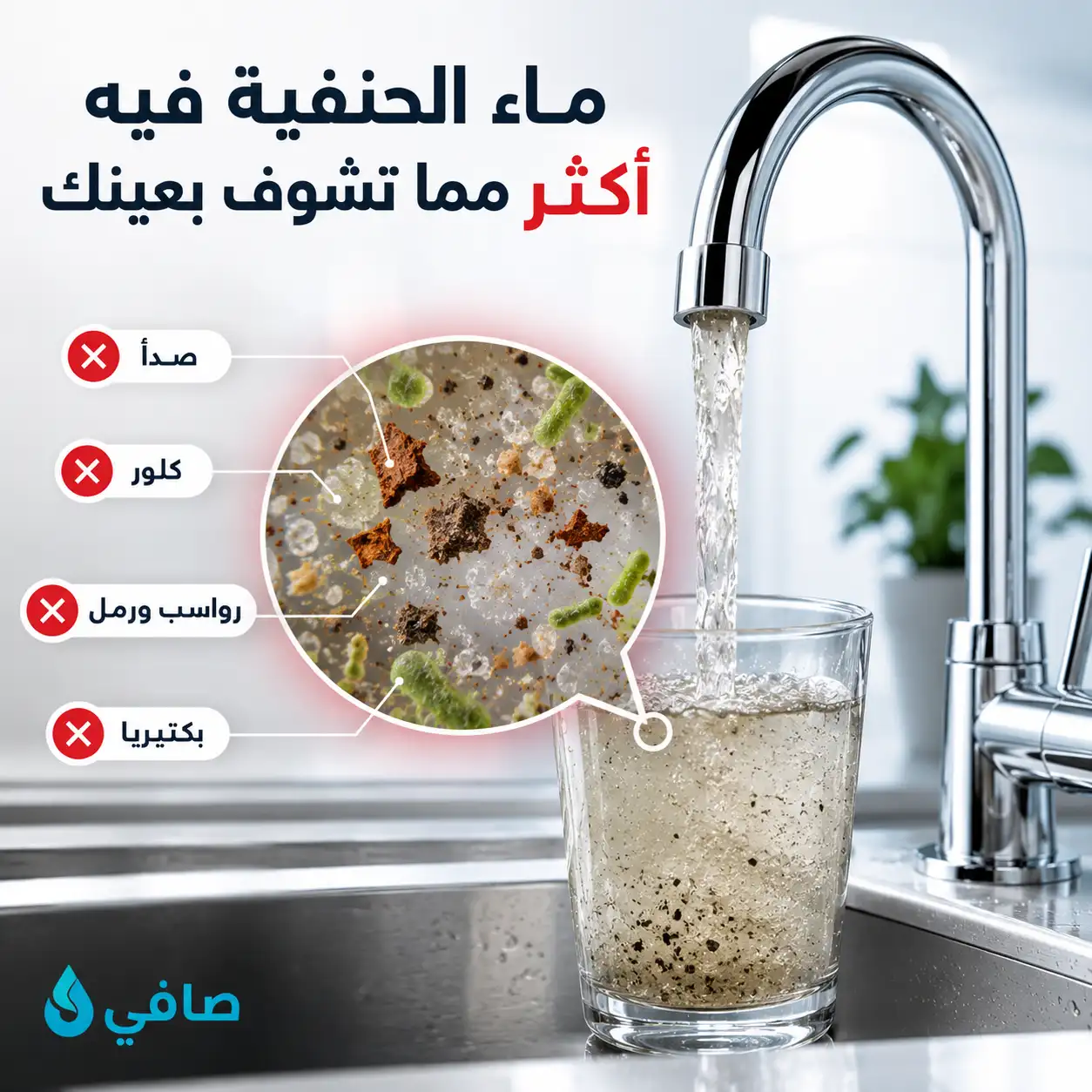 ماء الحنفية فيه صدأ وكلور ورواسب وبكتيريا